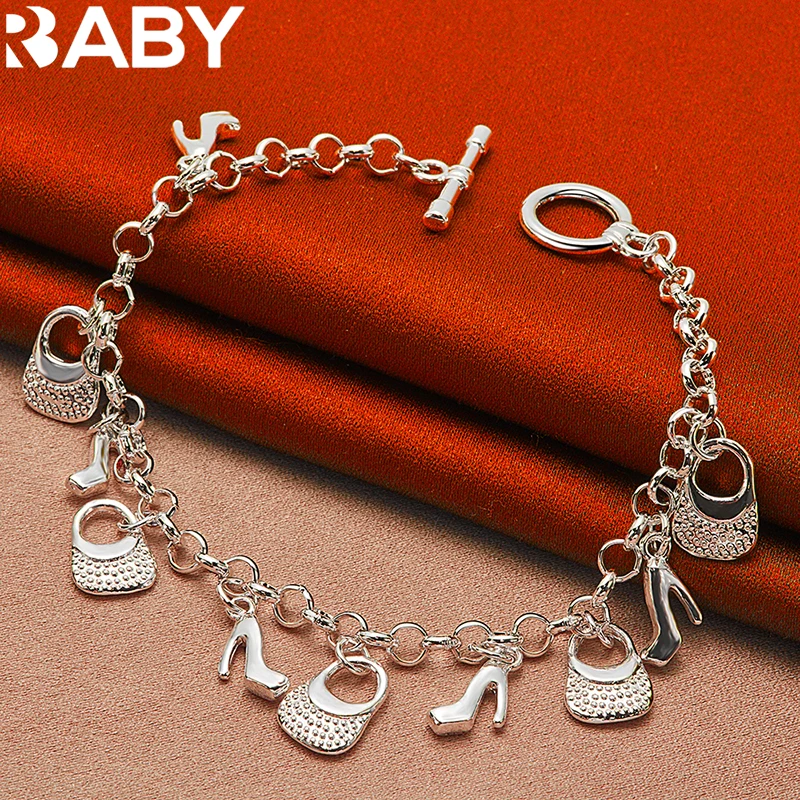 URBABY 925 Sterling Silver tacchi alti borse ciondolo catena braccialetto collana per le donne gioielli moda Set Charms accessori