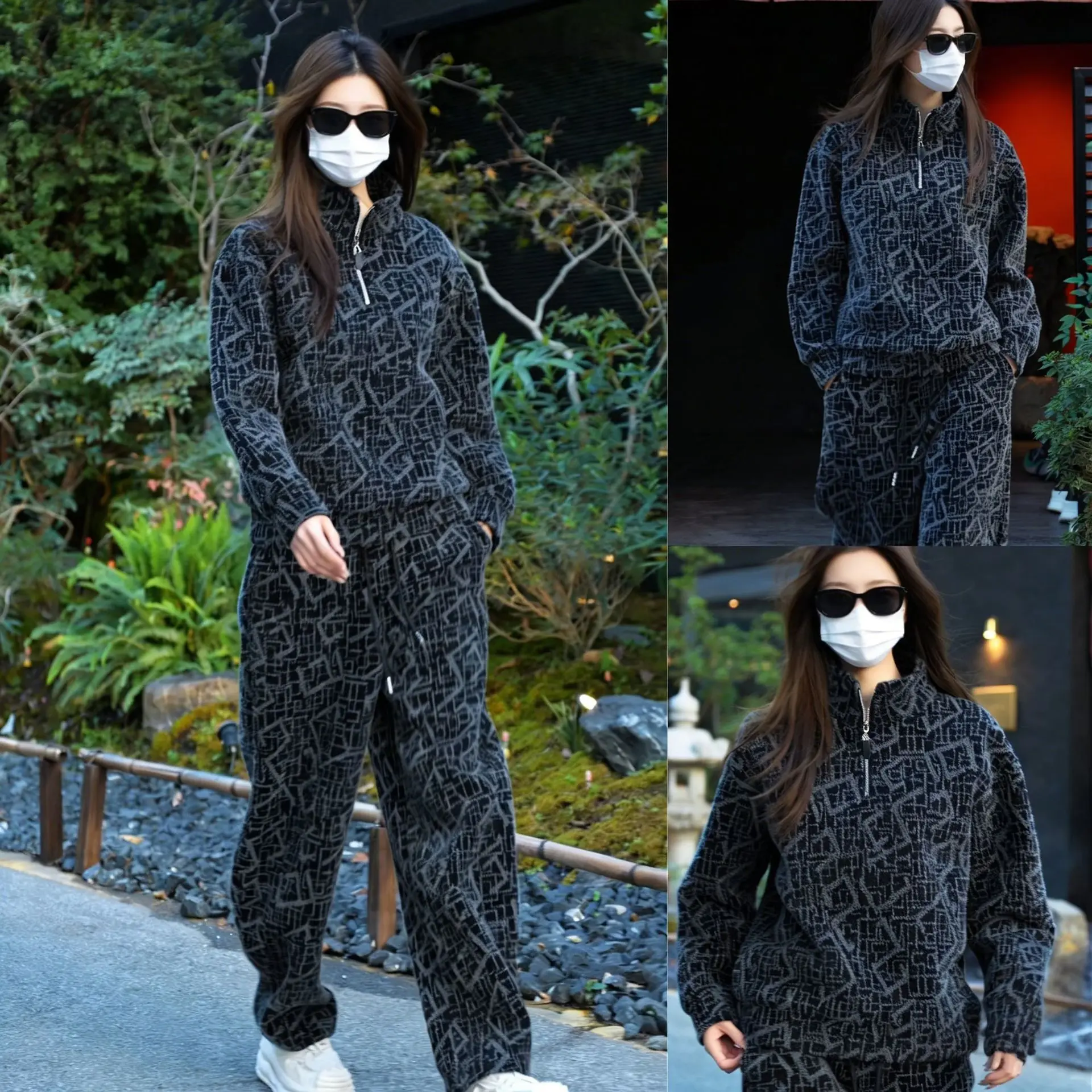 

Мужской зимний модный удобный теплый комплект одежды с флисовой подкладкой: простой классический стиль, длинные рукава, длинные брюки, полиэстер