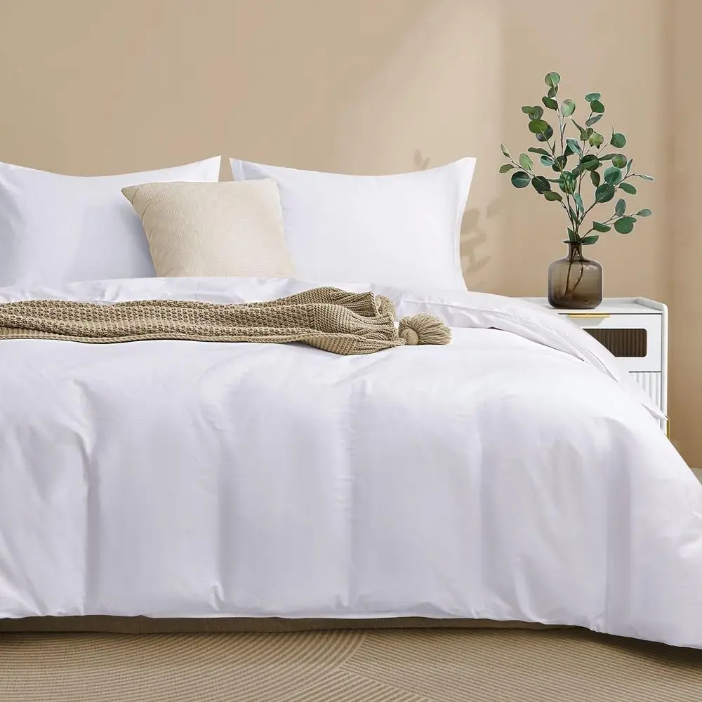 

100-Percent Cotton Duvet Cover Set, Hidden Zipper Closure, Ultra Sot, Easy Care and Durable, Simple Bedding Style, King, White (