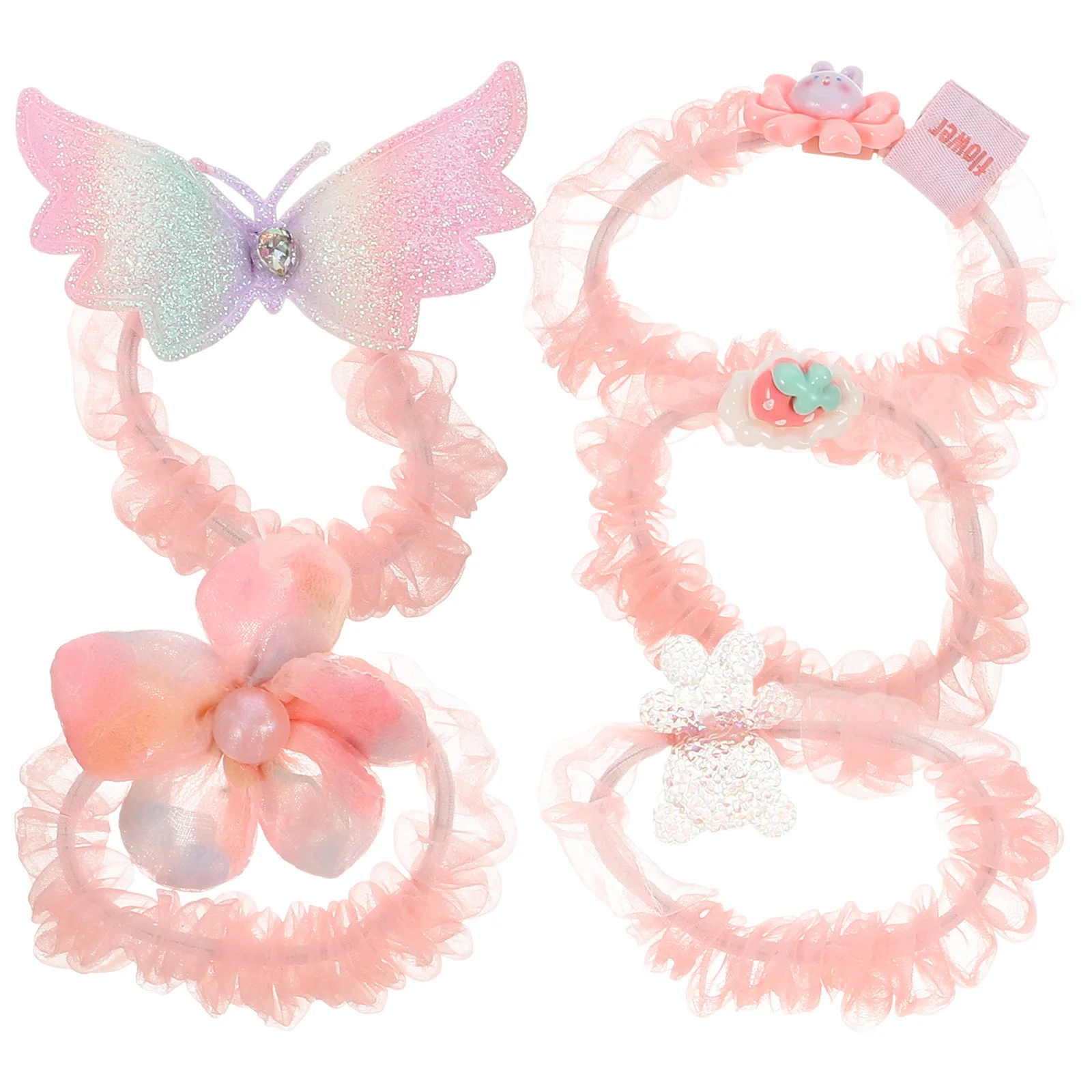 

5pcs Cute Scrunchies Girls Ties Elastic Ponytail Holders for Toddler Women Various Styles Resistant Wear Accessories Gift Bows