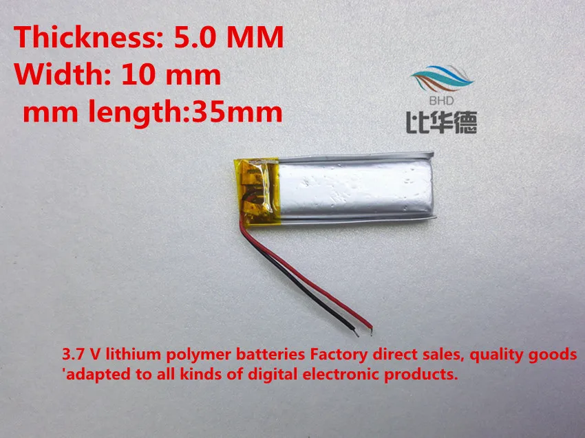 Bateria litowo-polimerowa 3.7 V, 501035 135mah może być dostosowane hurtownie certyfikat jakości CE FCC ROHS MSDS