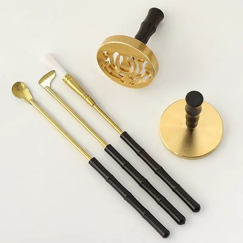 Ebony Bamboo Section Wooden Handle Incense Tools DIY Seal Air Smoke Incense Shovel Incense Spoon Ash Pressing Supplies Tools