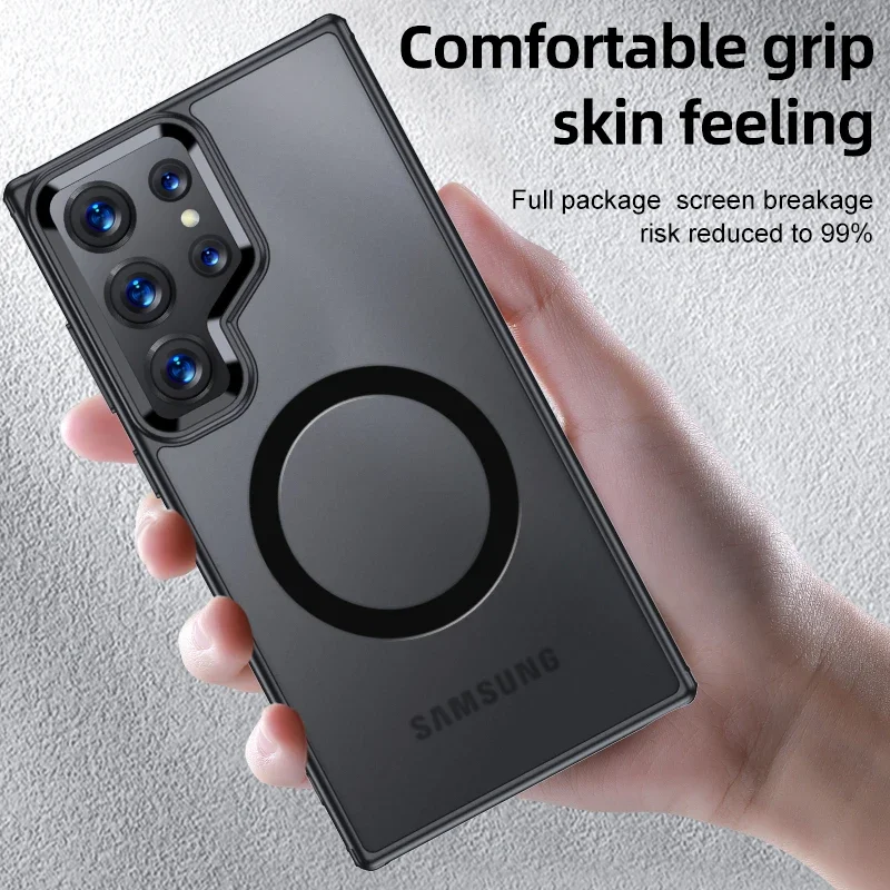 Phone Case For Samsung Galaxy S24 FE S25 Edge Plus S23 Ultra Magnetic Wireless Charging Soft Silicone Back Cover Cases