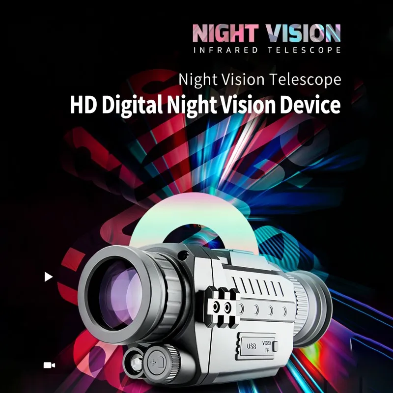 

5X Optical 8X Digital Zoom Night Vision Monocular 200m Full Dark Vision with IR Assist Recording Telescope for Camping Hunting