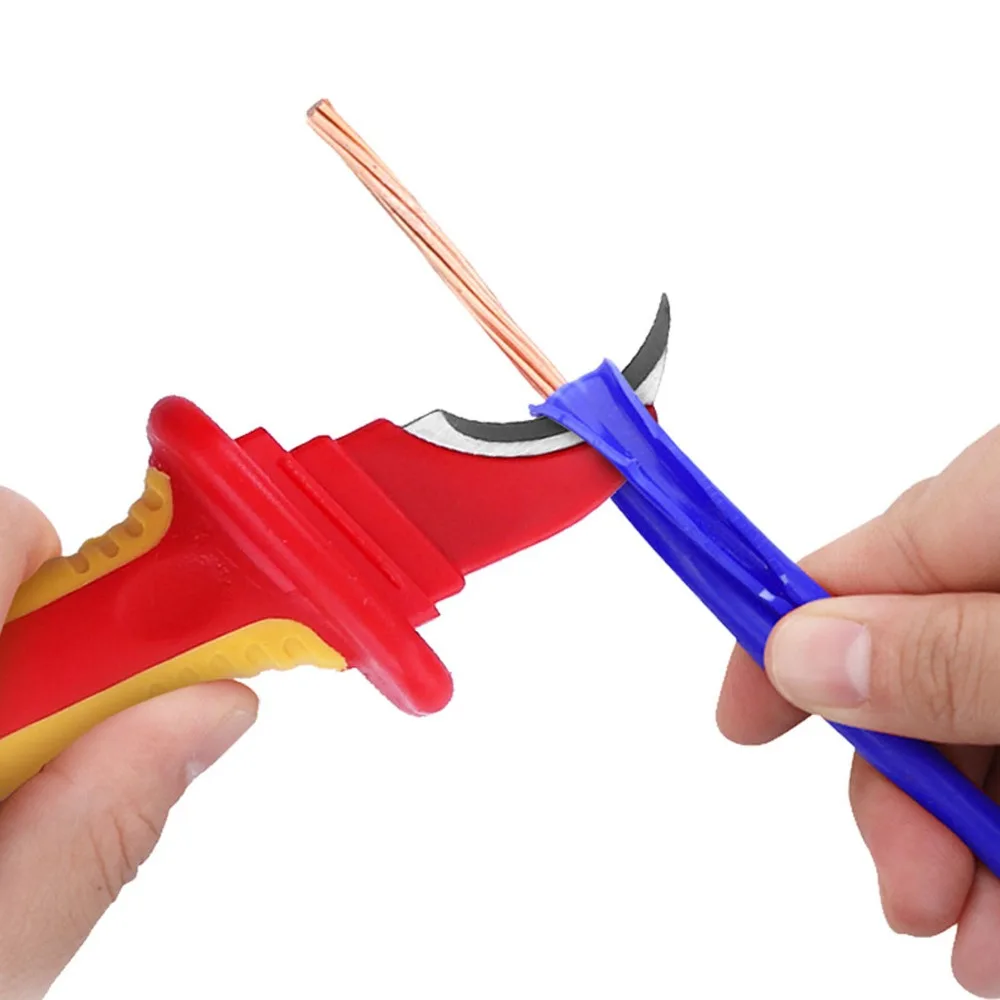 High Voltage Resistance Insulated Knife 1000V Rated Antimagnetic Dismantling Cutter Sickle Type Curved Blade Electrician Cutter