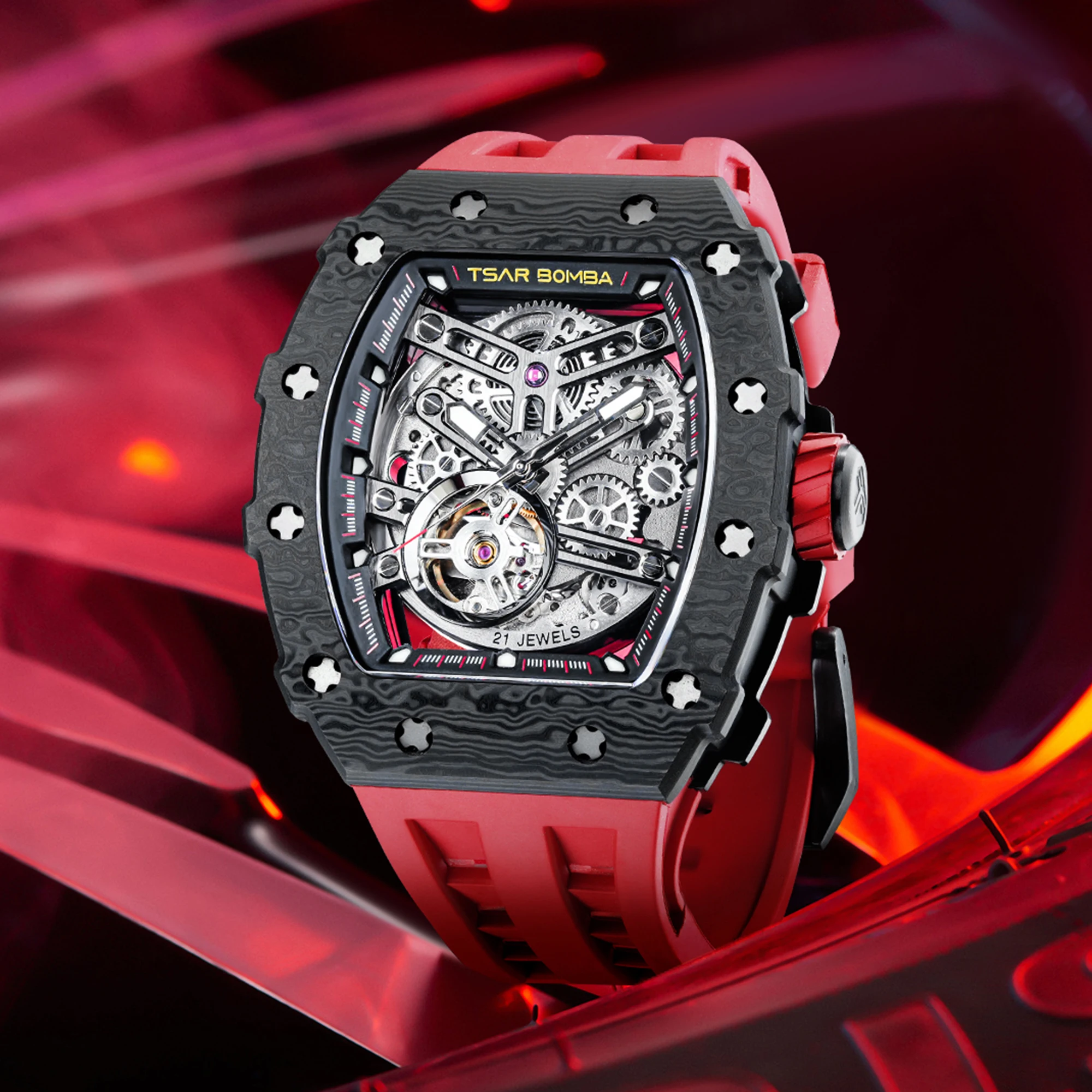 TSAR BOMBA Limited Edition Men’s Automatic Skeleton Watch, Japanese Movement, Sapphire Crystal, 50M Water Resistant Luxury