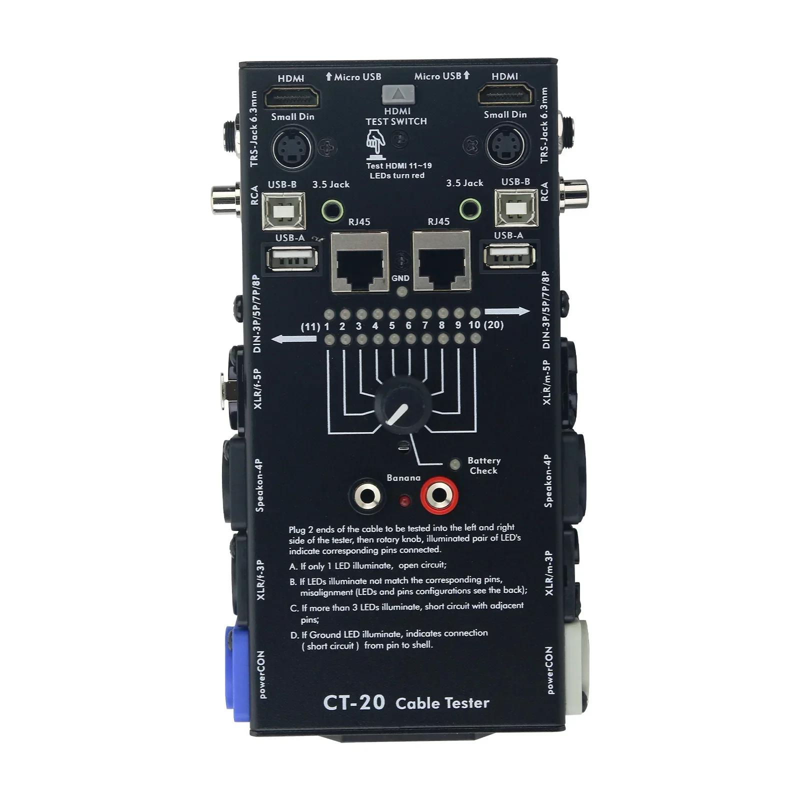 2026 CT-20 Audio Cable Tester RJ45 Cable Tester (Measures 20 Types) for High-Definition-compatible PowerCON Speakon