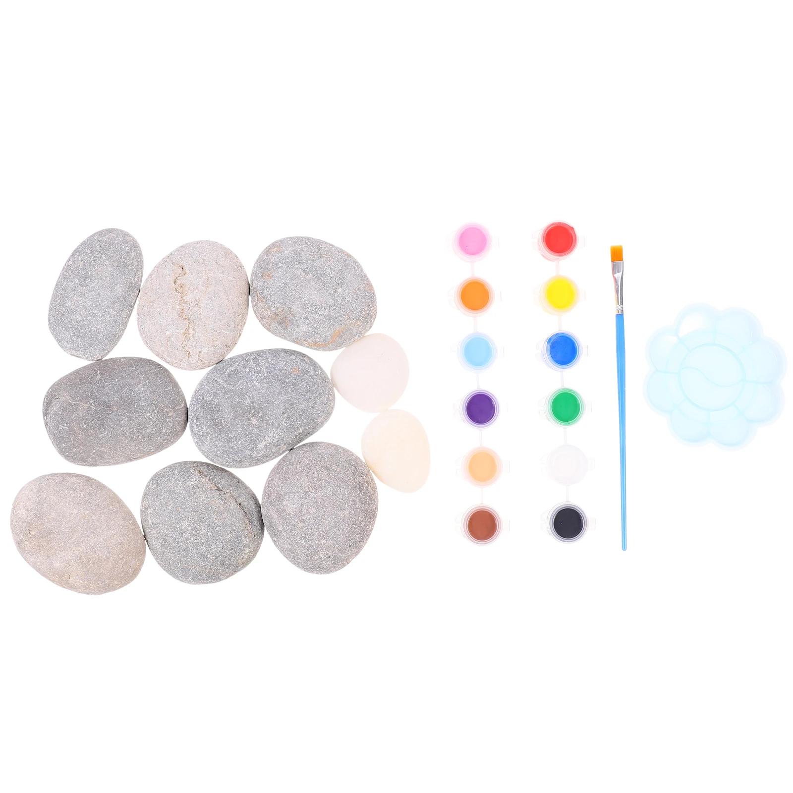 

10 Grey Painting Stone Tools 5 Painting Color Plate 8cm Smooth Rocks Kids Pigment Brush Color Plate Marker Pen