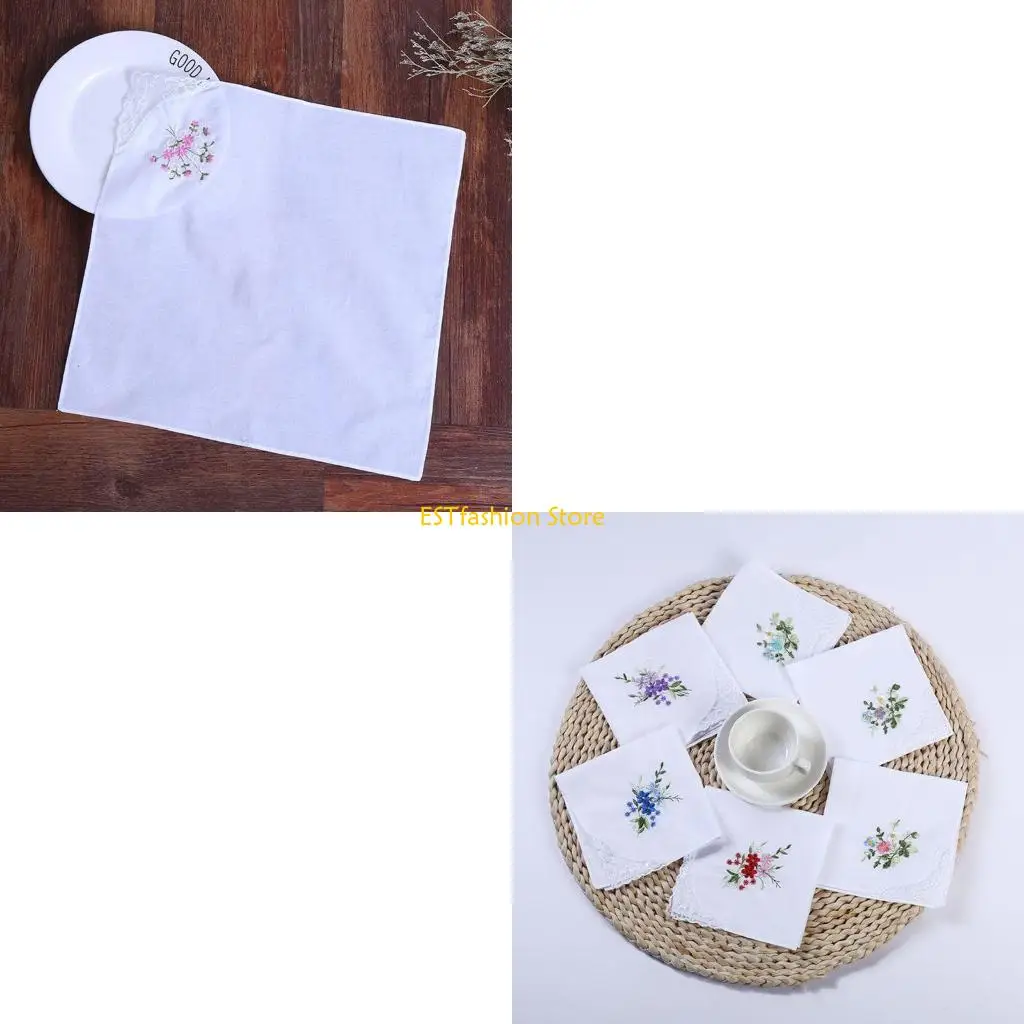 

Y5GC 5 шт./компл. 11x11 дюймов женские хлопковые квадратные носовые платки с цветочной вышивкой и кружевом в углу в пасторальном