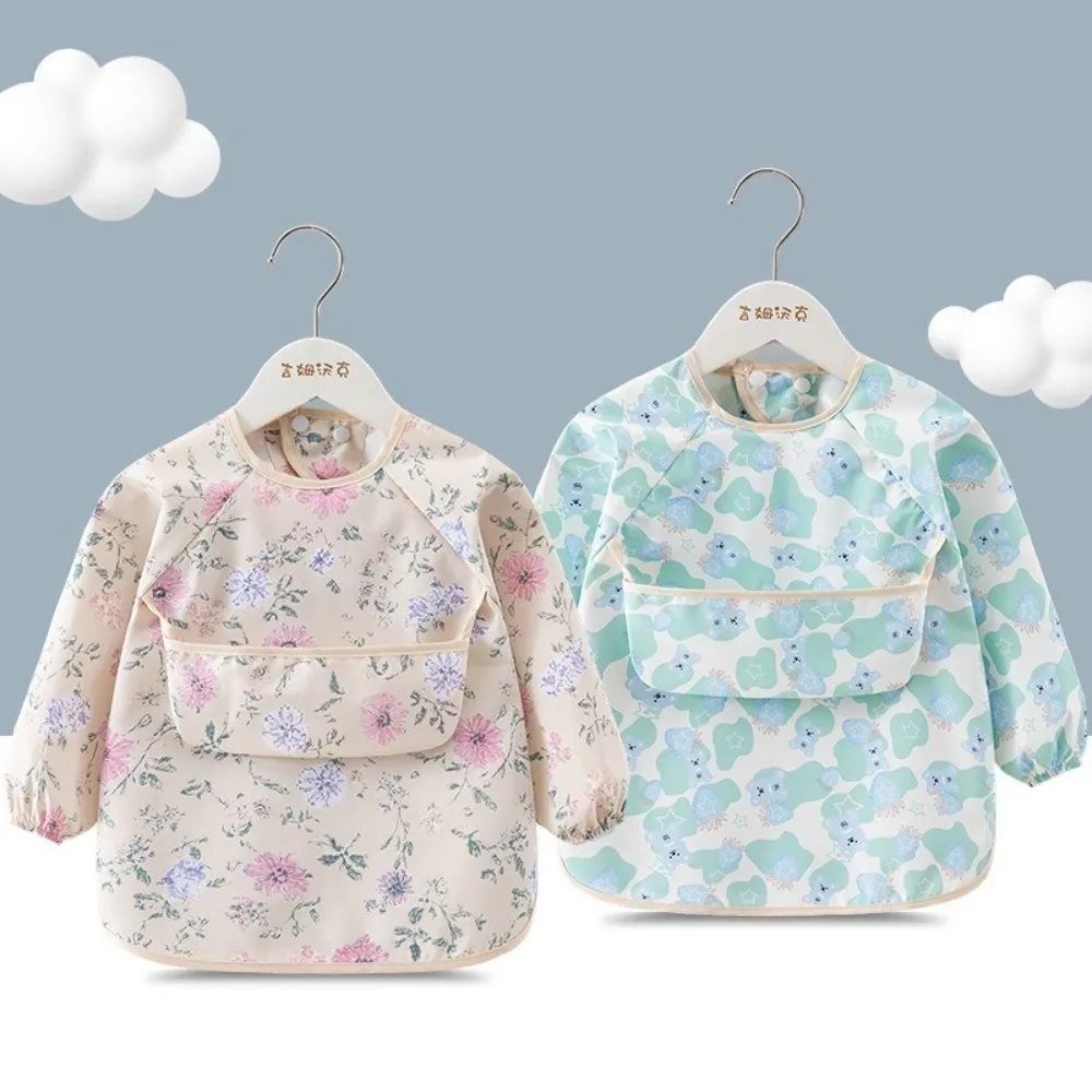 Waterproof Child Feeding Bib Rice Pocket Soft Long Sleeve Apron Feeding Blouse Children's Feeding Smock Toddler Bibs