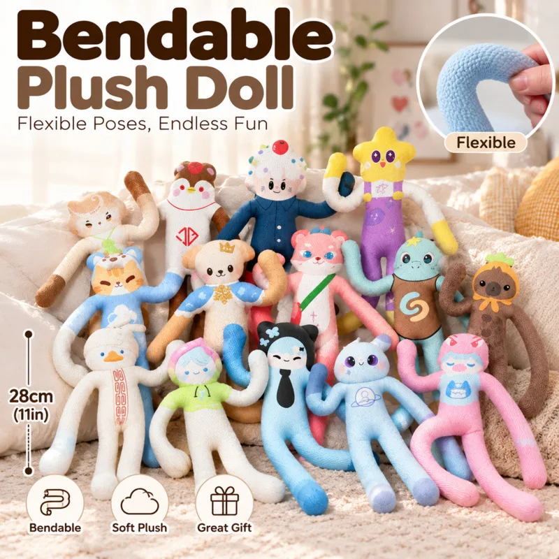 28cm Abstract Plush Doll Internal Skeleton Poseable Stuffed Figure Toy Adjustable Long Limbs Soft Birthday Gift Kids Home Decor