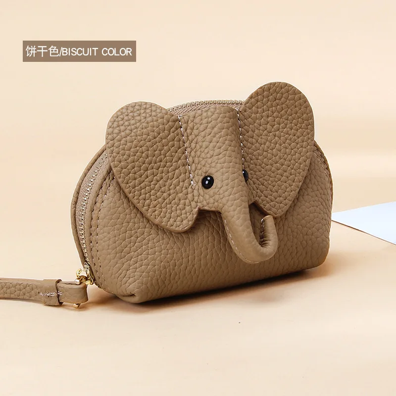 Cartera de cuero de vaca con cremallera para mujer, monedero japonés creativo, pequeño elefante, fresco y compacto