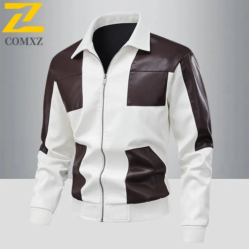 COMXZ بولي معطف معطف جلد اللون حجب ترتيب الأسرة طوق تنفس الدراجات السفر الرجال السائق سترة لباس غير رسمي سترات مقاومة
