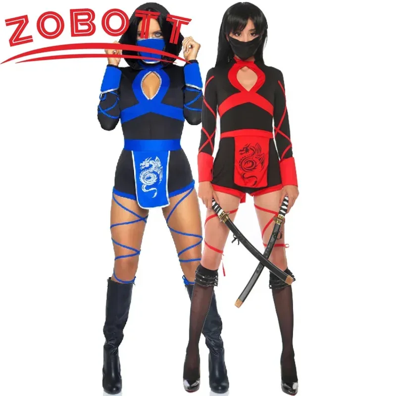 Disfraz Sexy de Ninja Cos para mujer, disfraz de Halloween, disfraz de Anime Dragon Warrior Ninja, disfraz integrado, mono Sexy