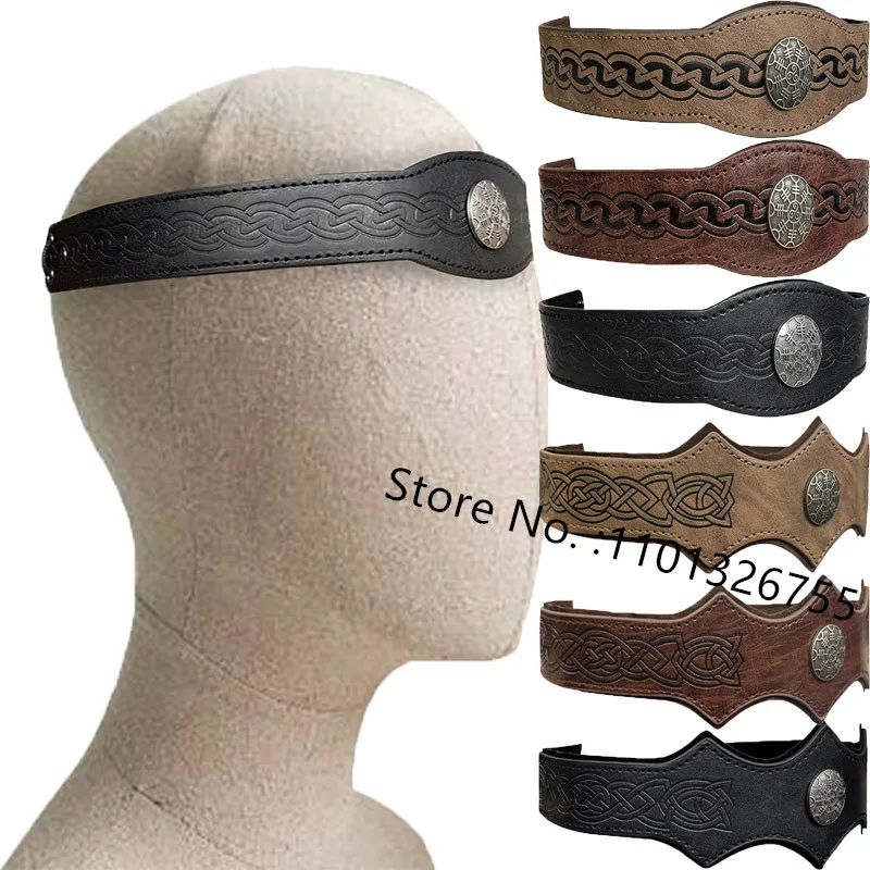 

Leather Headpiece Adjustable Headband Halloween Cosplay Medieval Knight Headwear for Club Stage Performance Movie Theme Carnival