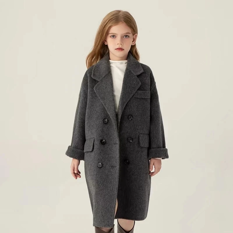 Korean Children Clothing Boys and Girls Double-sided Woolen Coat Long Korean Woolen Coat Imitation Double-sided Cotton Coat