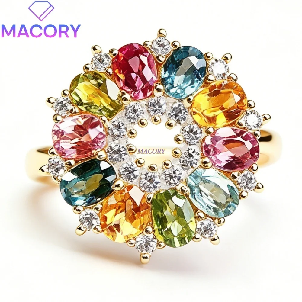 Natural Tourmaline Ring S925 Sterling Silver Exquisite High-End Round Shape Colorful Birthday Gift Valentine's Day Gift
