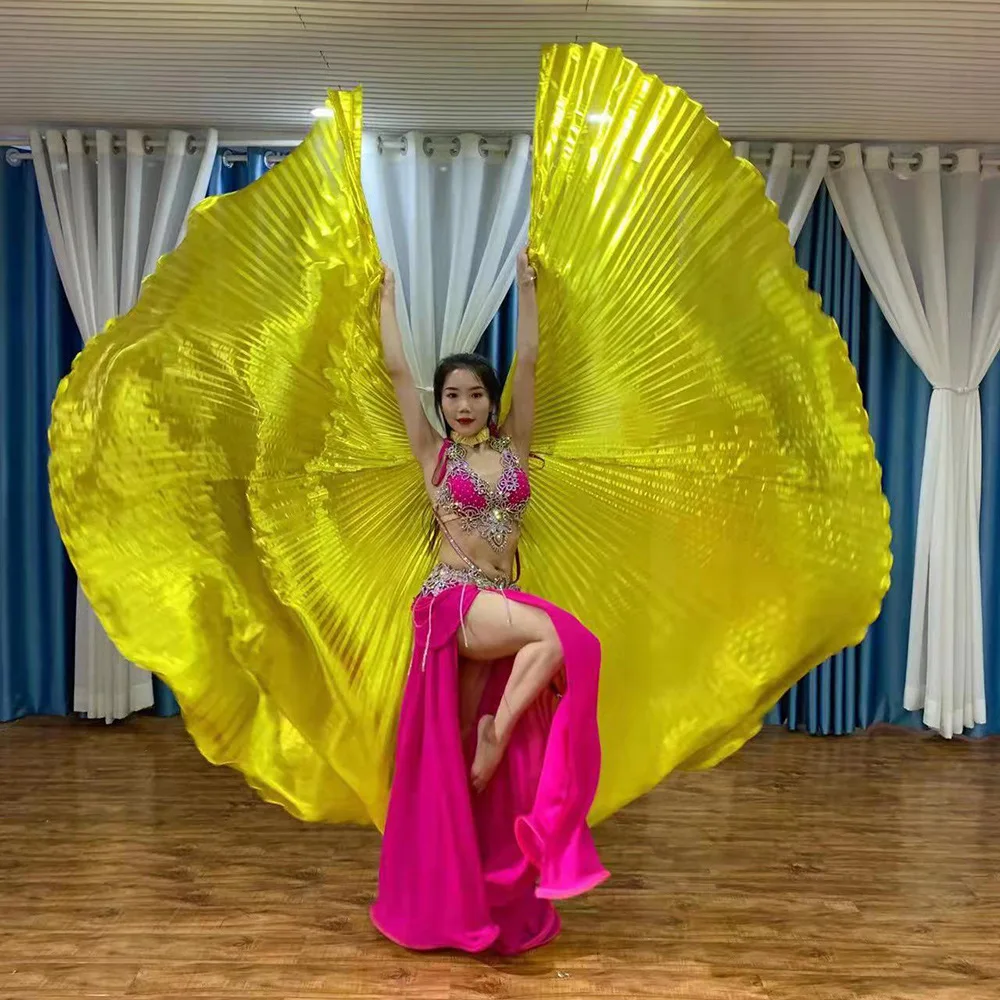 Accesorios de baile Oriental para adultos, disfraces de alas multicolores, alas doradas de danza del vientre con palos telescópicos, actuación en escenario