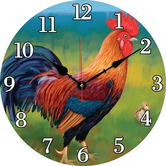 Retro Rooster Animals Wall Clock Kitchen Decor Wall Art Silent Non Ticking Large Round Wall Clocks For Living Room Bedroom