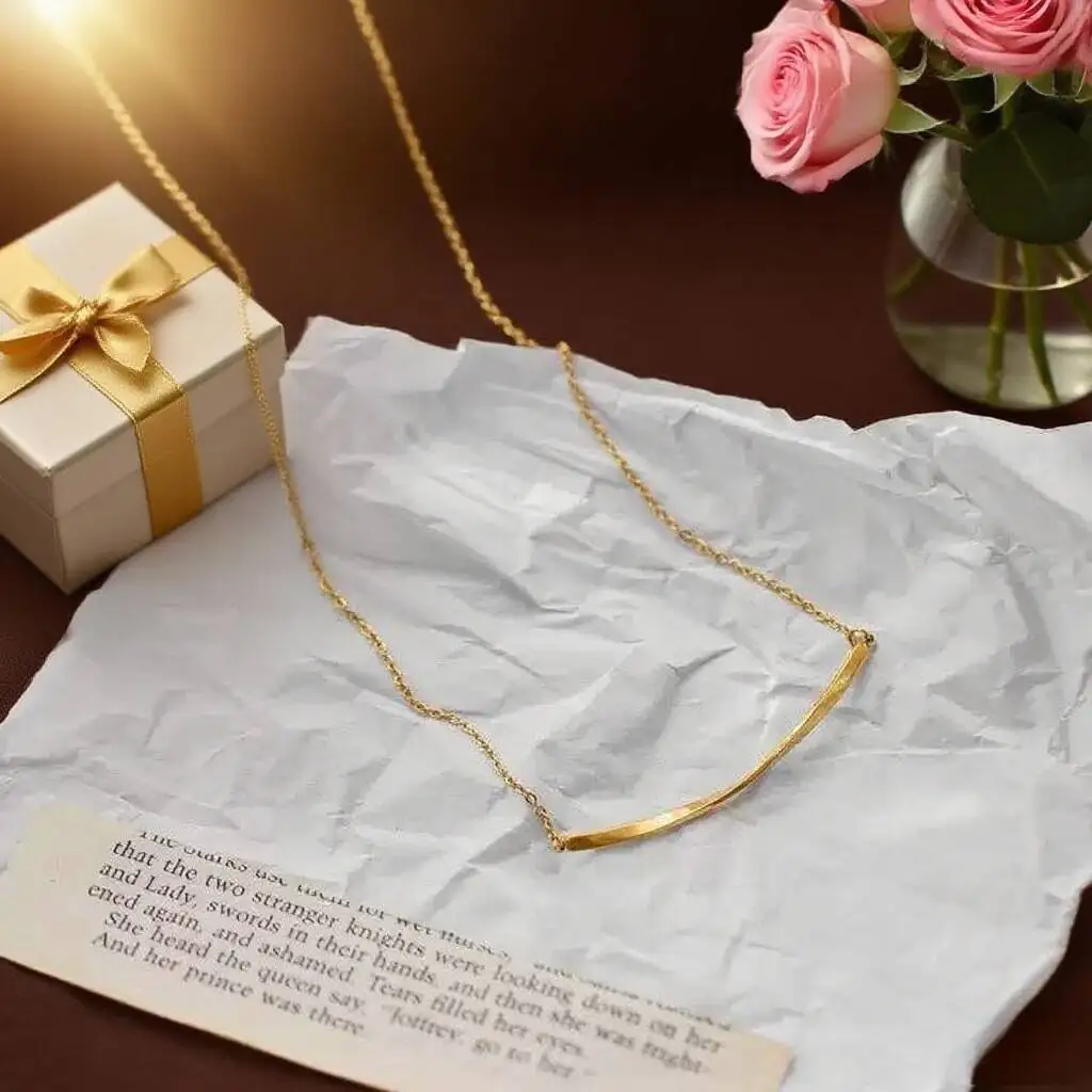 Women Dainty Curved Bar Smile Necklace, Simple Titanium Steel O Chain, Waterproof Anti-rust Ladies Neck Pendant Gift