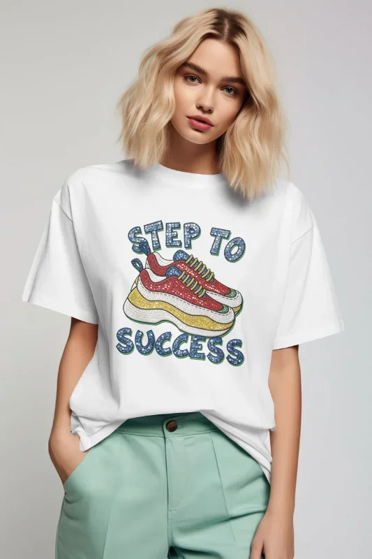 Step To Success Tshirts Vintage Aesthetic Furniture T-Shirts Harajuku Streetwear Graphic Tees Women Fashion Tops