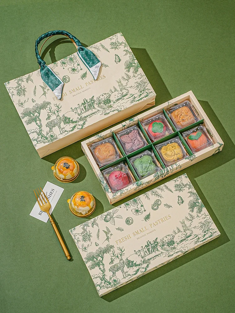 Caja de embalaje de lujo para mooncakes, caja para pastelitos de doble yema con forma de corazón fluido, caja para 6 o 8 piez...