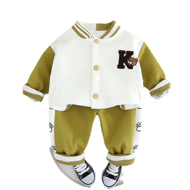 2024 Autumn Kids Baby 2PCS Clothes Set Cartoon Embroidery Baseball Coat Casual Loose Pants Suit Toddler Boys Outfits