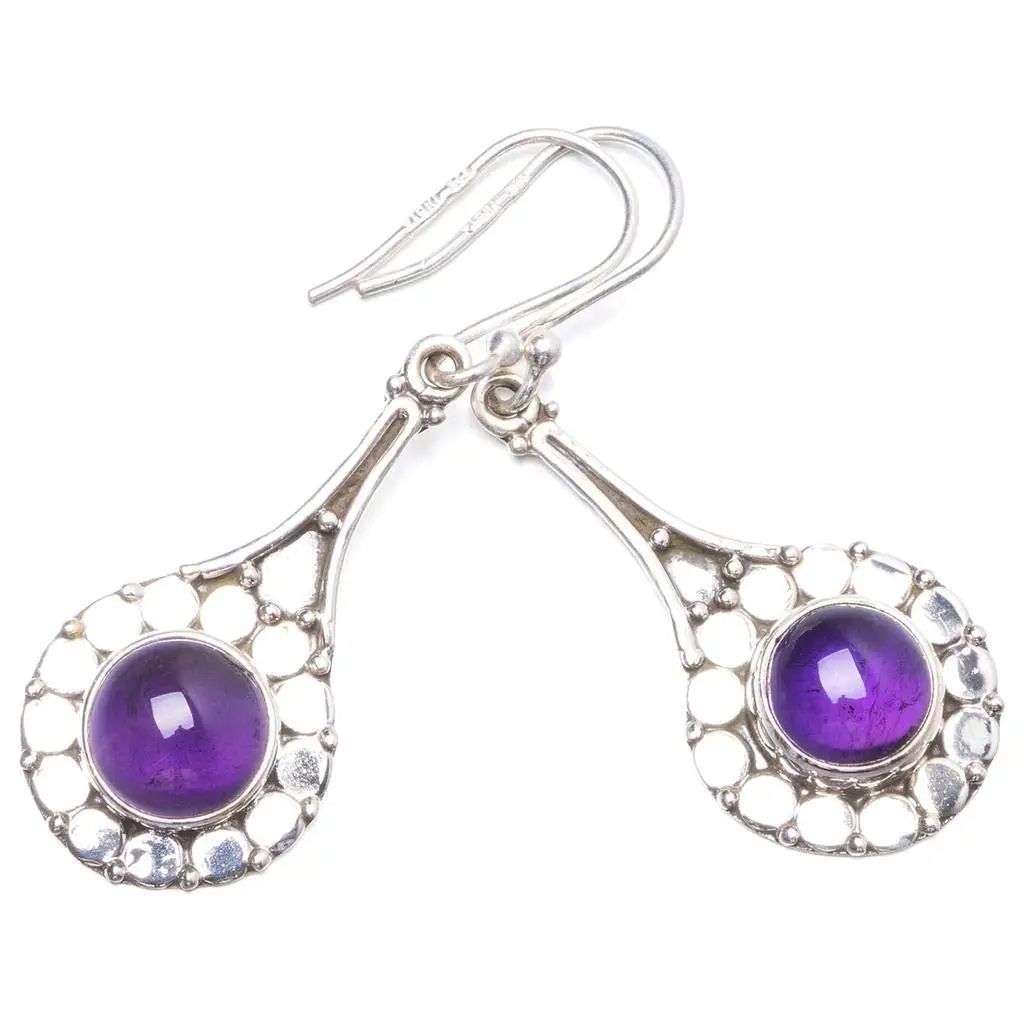 

StarGems® Natural Amethyst Handmade Unique 925 Sterling Silver Earrings 1.75" Y1893