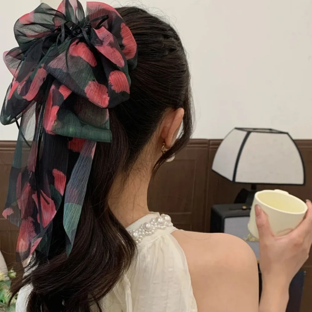 

1 шт., модный зажим для хвоста с низким хвостом, женский зажим в виде акулы на затылке, многослойный зажим для волос с размывающейся лентой и бантом