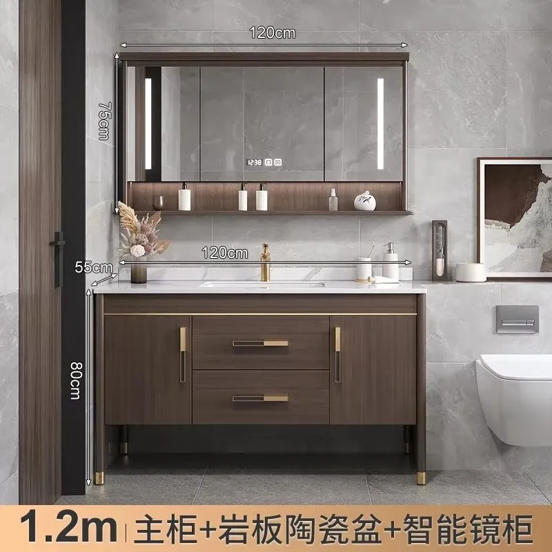 YU-13 New Chinese Oak Solid Wood Bathroom Cabinet Combination Double Basin Toilet Washbasin Floor Type