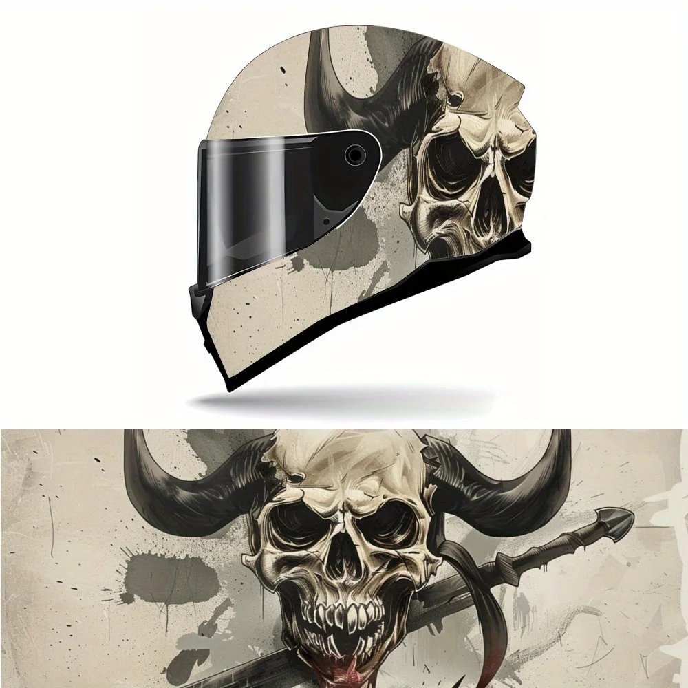 Vivid Battle Skull Art Print Full Helmet Wrap Sticker Motorcycle Helmet Racing Graphic Decal Vinyl Wrap Helmet Decorative Sticke