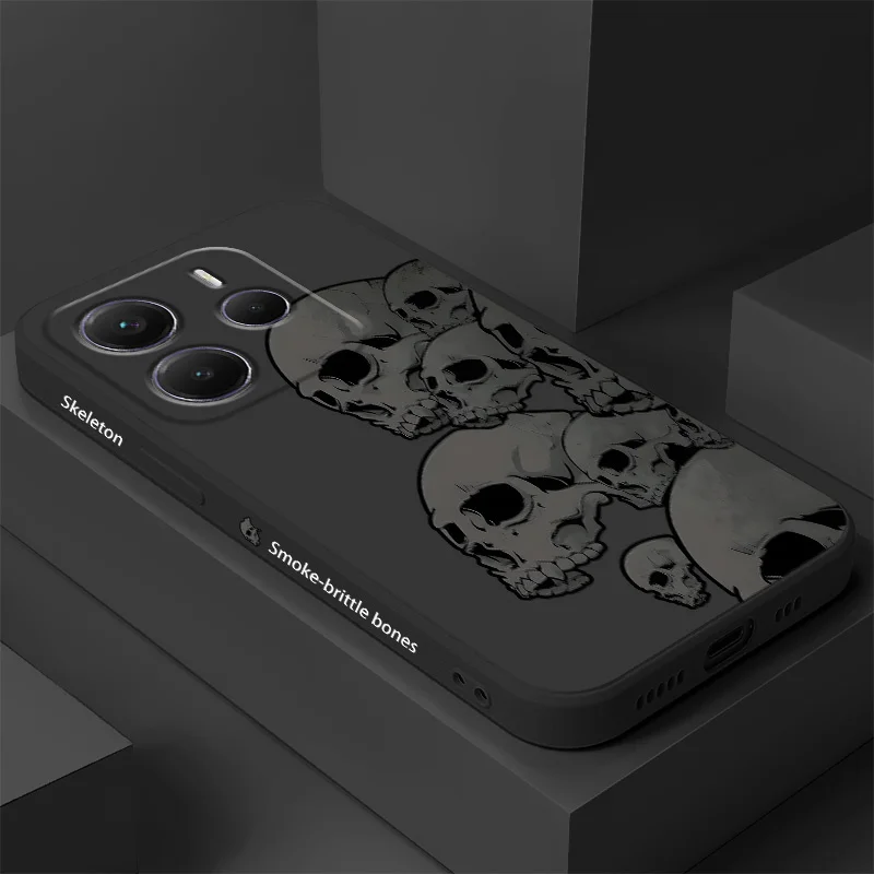 

Dark Skeleton Phone Case For Xiaomi Redmi Note 14 13 12 12S 11 11S 10 10S 9 9S 14C Pro Plus 4G 5G Liquid Silicone Cover