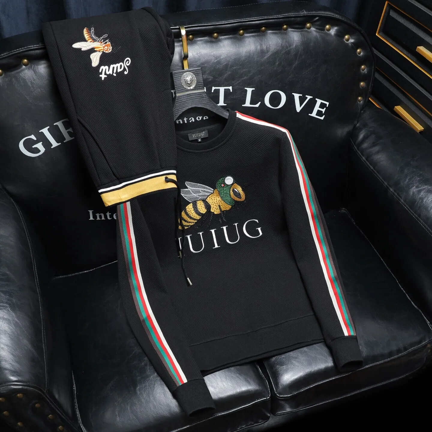 

Ele Casual Men's Embroidered Sweatirt Set Cotton Long Sve round Ne Zipper Design Comfortable Fit Luxury Sle