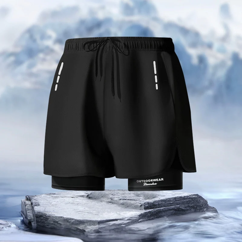 Men's Aloe Pants Athletic Shorts Two-layer Swim Trunks Stylish Quick Drying Swim Trunks Comfortably Fit Beach Pool Hot Spring