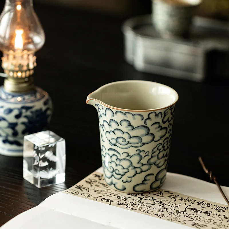 Gracked Glaze Supportable Antique Ru Ware Xiangyun Ceramic Tea Serving Pot Pitcher Gong Dao Bei Cup Kung Fu Utensils
