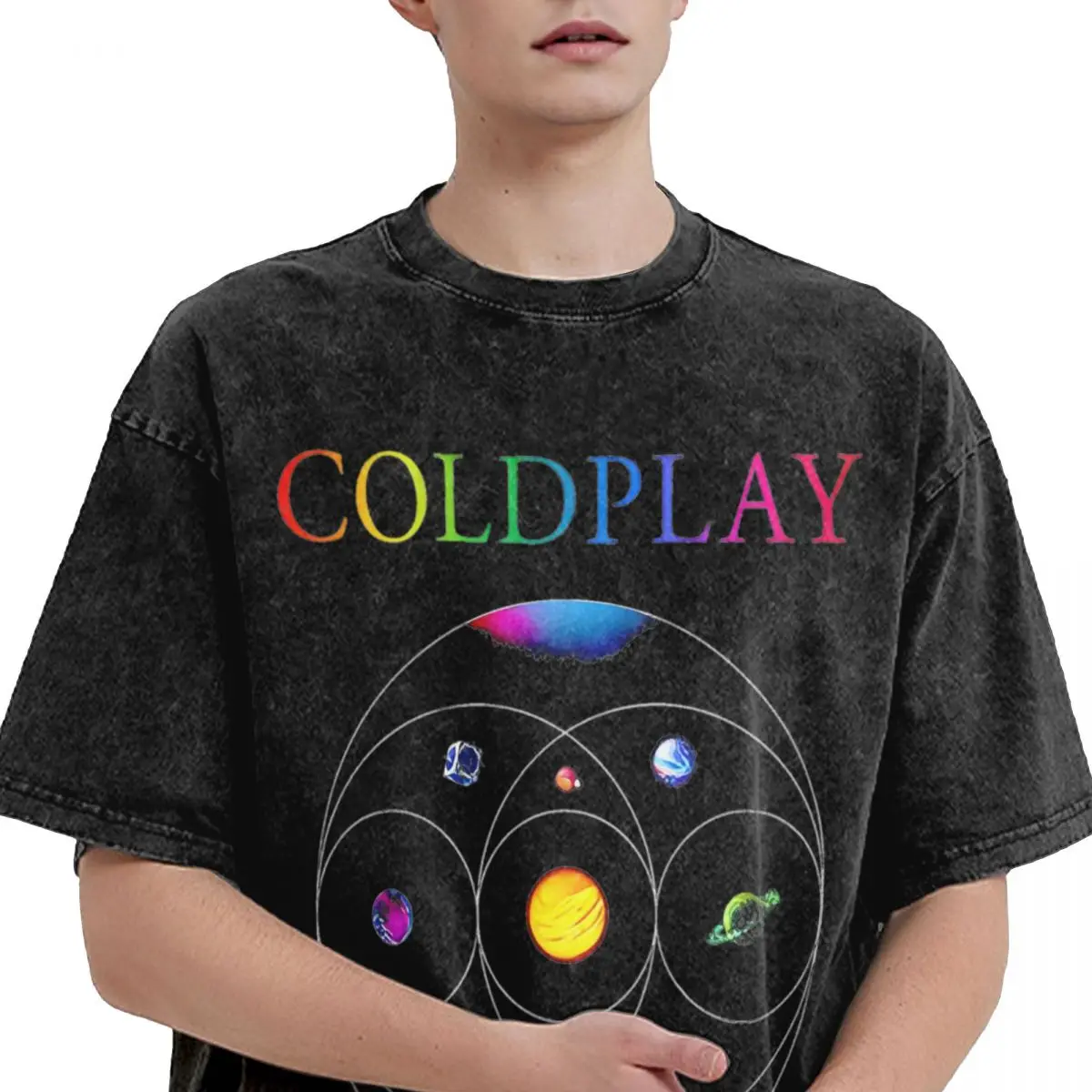 Music Of The Spheres Cold Play Washed T Shirts Streetwear Hip Hop Fashion T-Shirts Tees for Men Women Cotton Oversize Printed