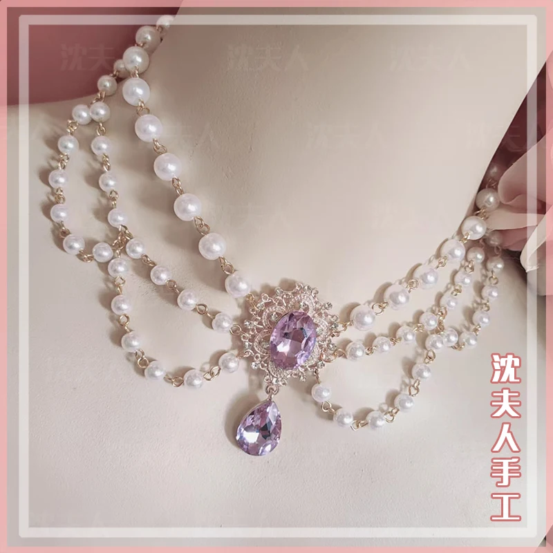 Lolita Collana girocollo di perle fatta a mano Girocollo leggero di lusso Anime Cosplay Y2K Accessori