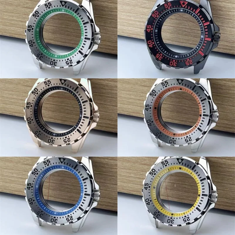 44MM Silver Stainless Steel Watch Case Orange Green Black Ring Watch Case Fit NH34 NH35 NH36 NH38 NH39 NH70 NH72 Movement