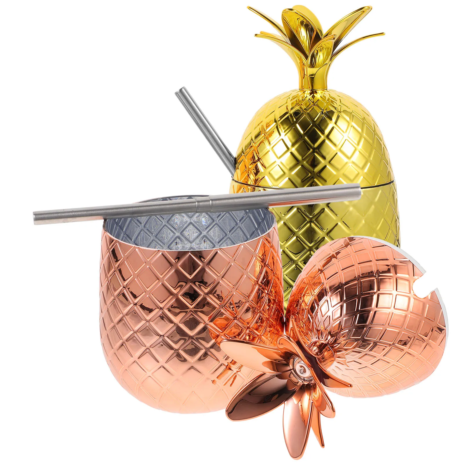 

2Sets Pineapple Shaped Cocktail Cup Sturdy Water Beverage Drinking Bar Party Cup with Straw for Holiday Fun Decorative Use