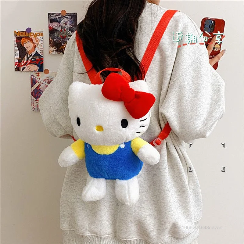 Sanrio Hello Kitty Cute Plush Mini Bags Y2k Girls Cartoon Aesthetic Red Bow Pocket Backpacks Women Japanese Style Shoulder Bag