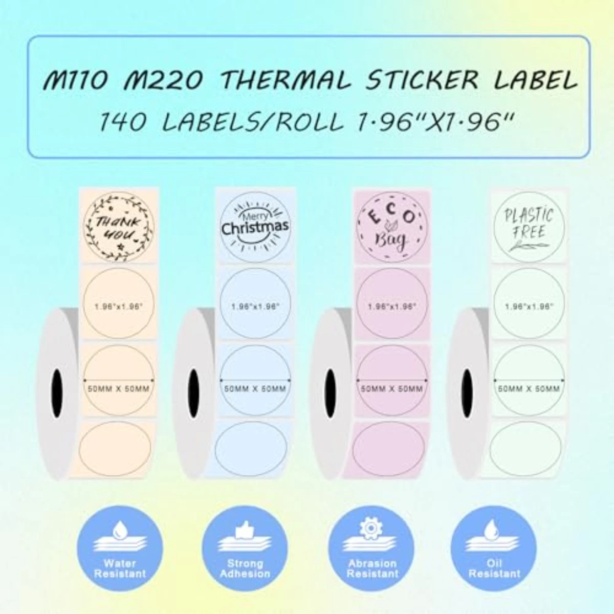 

Round Circle Thermal Label Compatible with M100/M110/M150/M221/M220/M120/M200/M250 Label Printer,1.96" x 1.96" 50x50 mm