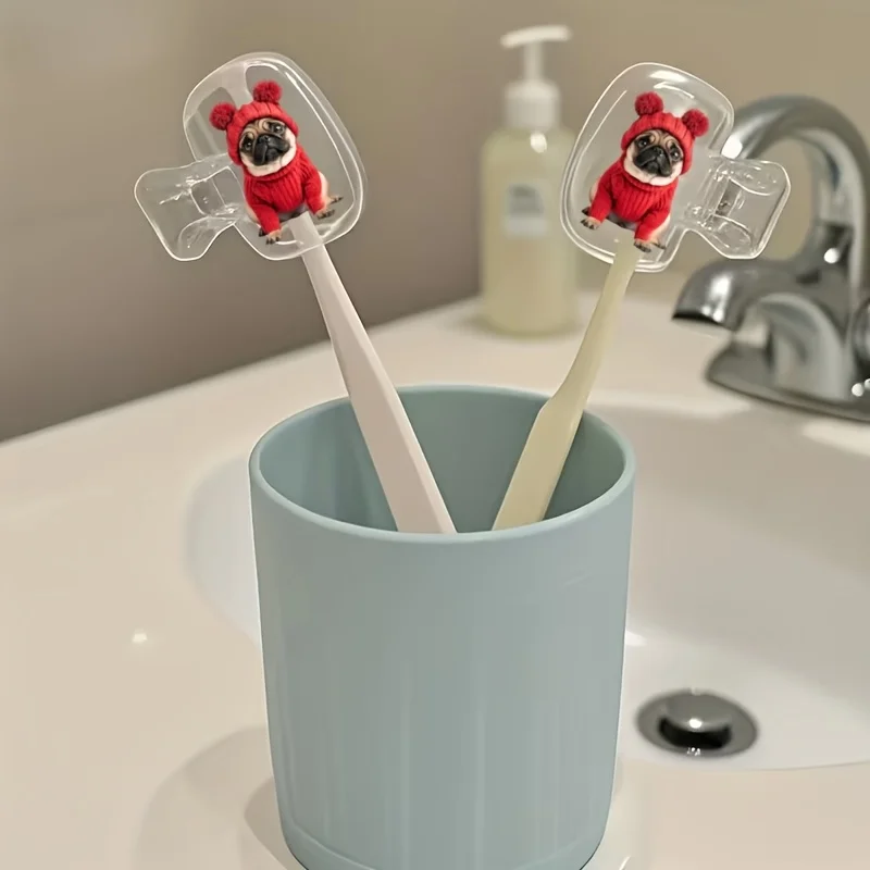 2pcs Cute Pug Portable Toothbrush Head Cover Storage Box Toothbrush Protector Holder Essential Bathroom Accessory Gift For Lover