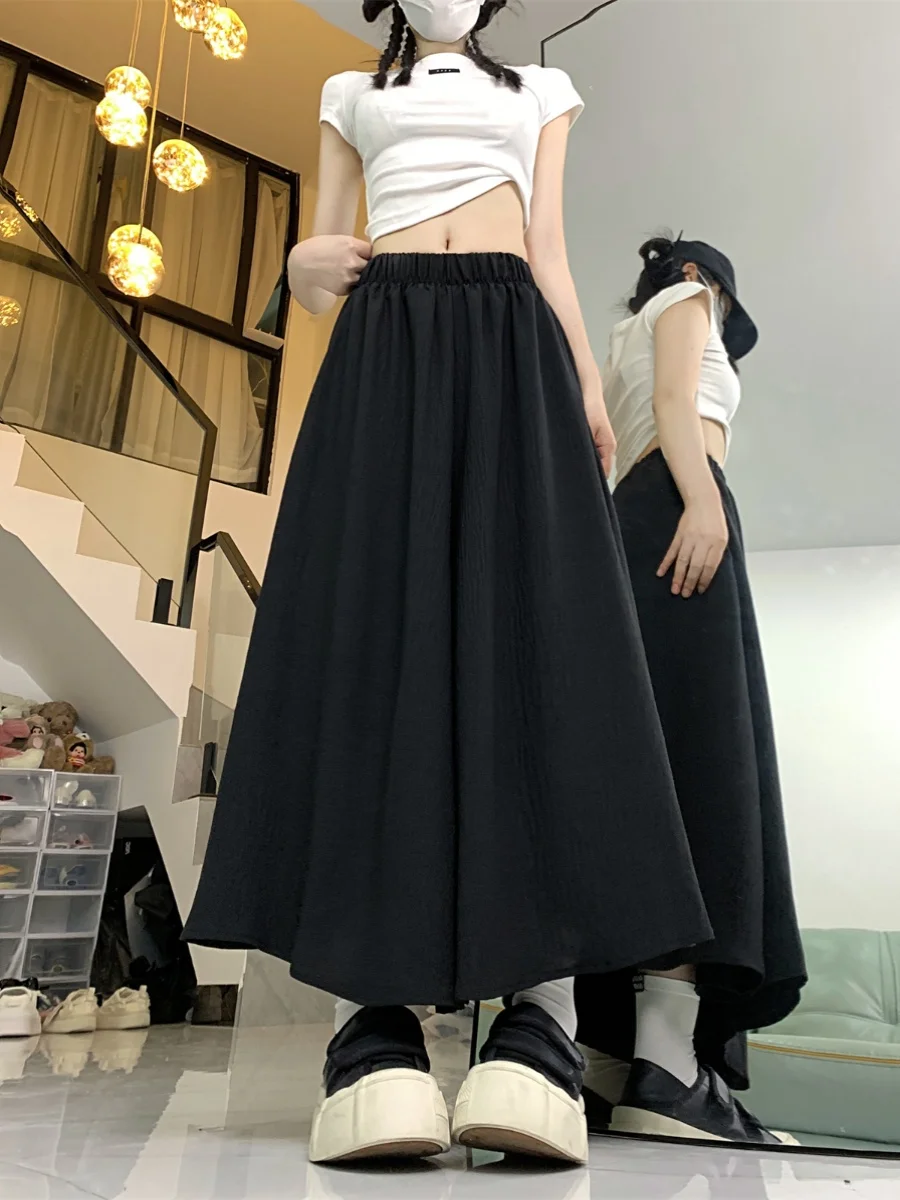 Bla A-Line  Skirt Women's Summer New Fairy Gauzy Pleated Cotton Linen High Waist Wide Leg Pants Casual Pants