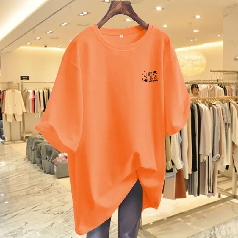 Women Cotton  Loose T-shirt Female Short Sleeve Basic Solid Simple Pullovers Summer Tops