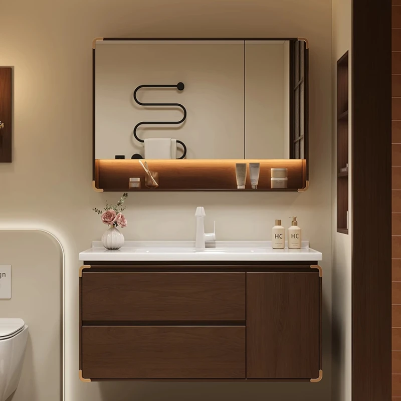 

Brown Drawer Bathroom Cabinet Storage Shelf Mirror Shower Bathroom Cabinet Vanity Organizer Mobile Bagno House Accessories