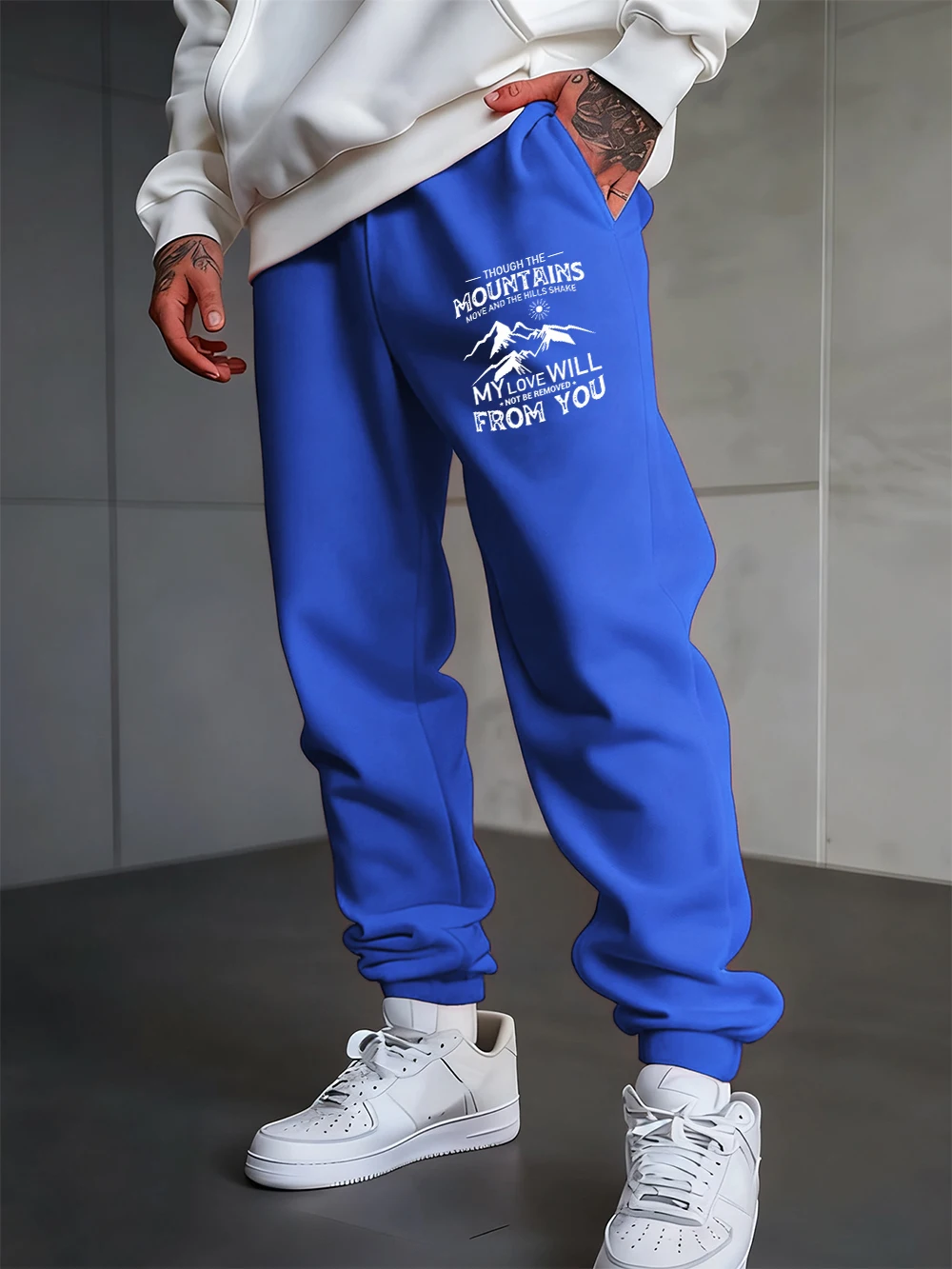 

Mountain Love Will From You Prints Sweatpants Mens Winter Jogger Pants Fleece Loose All-Match Trousers Casual Male Streetwear