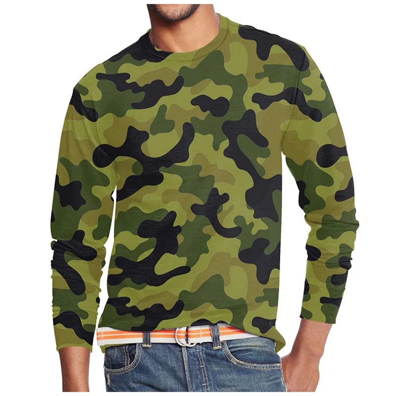 Camouflage T-Shirts Camo 3D Print Men Woman Long Sleeve T Shirt Oversized Streetwear Harajuku Pullovers Tees Tops Kids Clothing