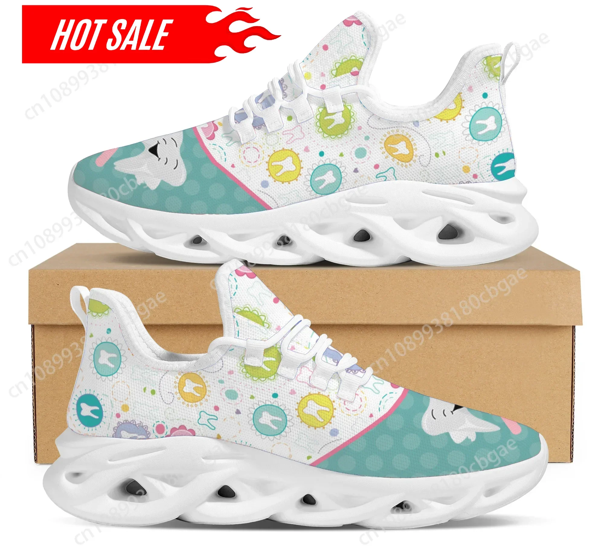 

Hot Women Flats Cartoon Dentisit Tooth Pattern Casual Shoes Breathable Mesh Female Sneakers Work Comfort Zapatos Mujer