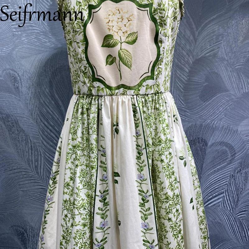 Seifrmann ファッションデザイン レディース ロングドレス セクシー スパゲッティストラップ バックレス 花柄 Aライン ビッグスイング コットンドレス
