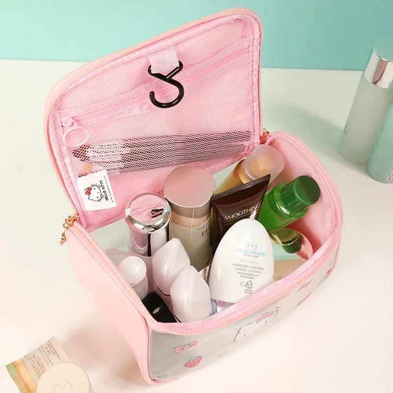 Bolsa de maquillaje de viaje Kawaii Hello Kitty, bolsa de aseo de gran capacidad con dibujos animados, bonita bolsa de aseo de viaje portátil de alta capacidad, regalos